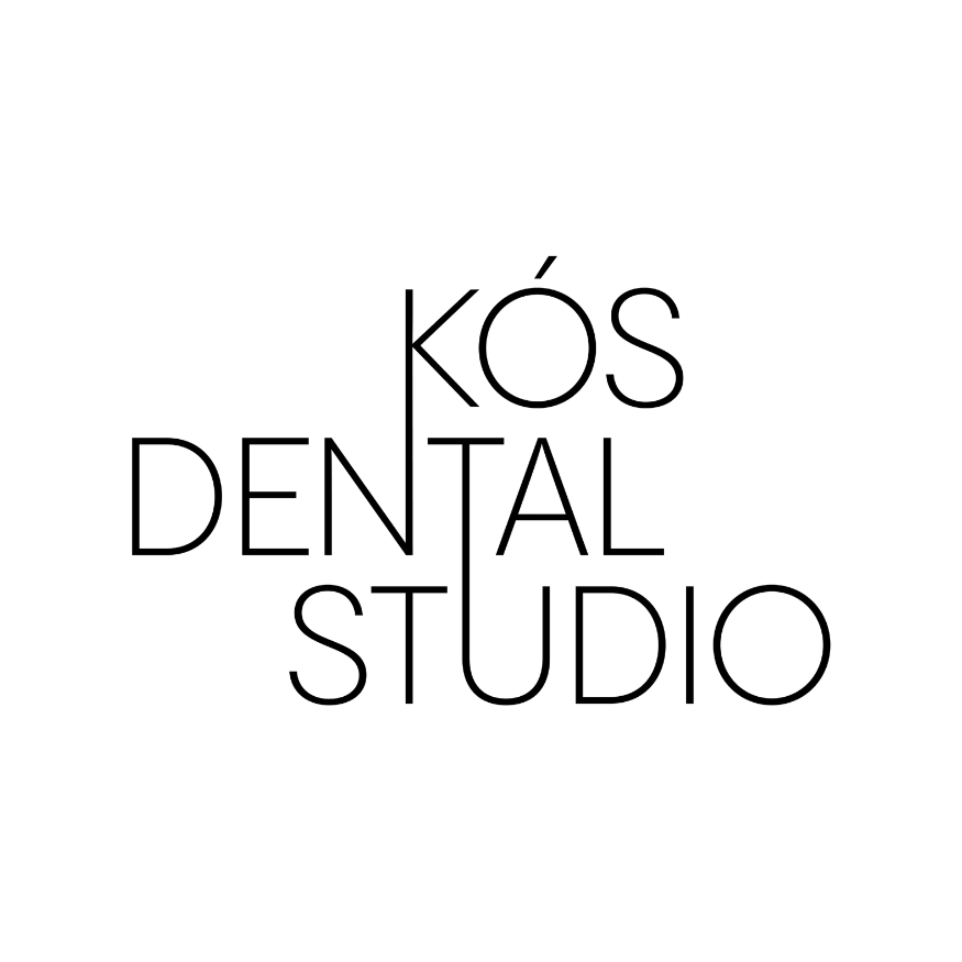 Logo for Kós Dental Studio featuring black text with a stylized tooth shape incorporated into the design, on a white background.