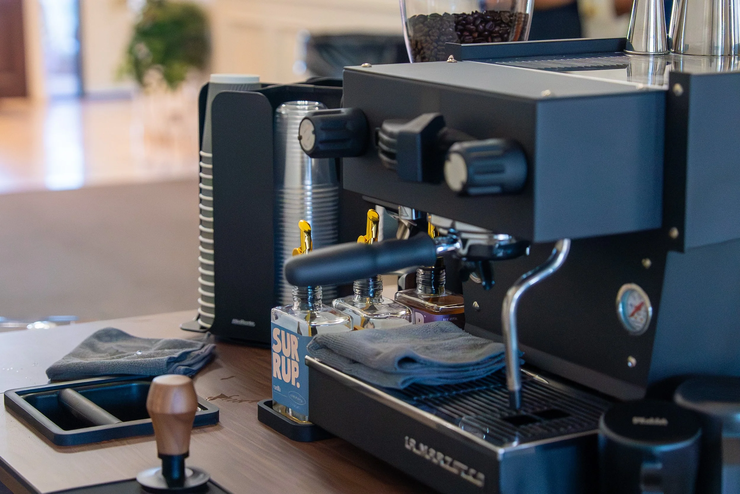 Matte black la marzocco  linea mini r and flavored syrups