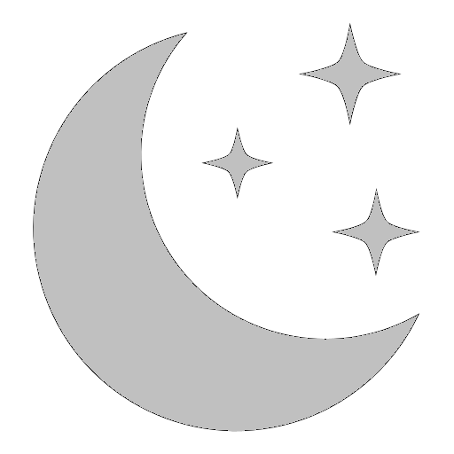 Black background with gray crescent moon and three gray stars.