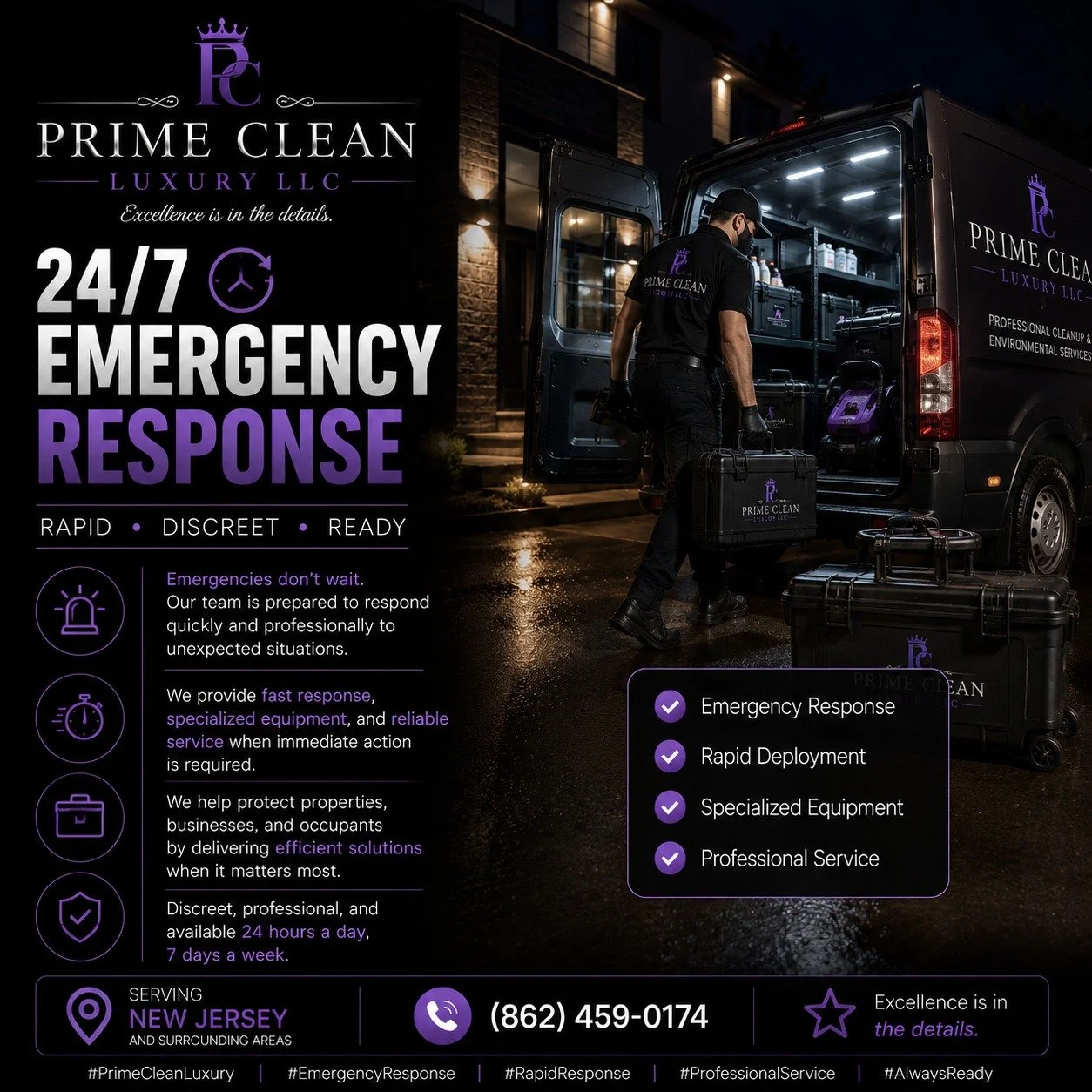 ✨ 24/7 EMERGENCY RESPONSE
RAPID &bull; DISCREET &bull; READY

Emergencies don't wait &mdash; and neither do we.

Our team is prepared to respond quickly and professionally when unexpected situations require immediate attention. We provide rapid deplo