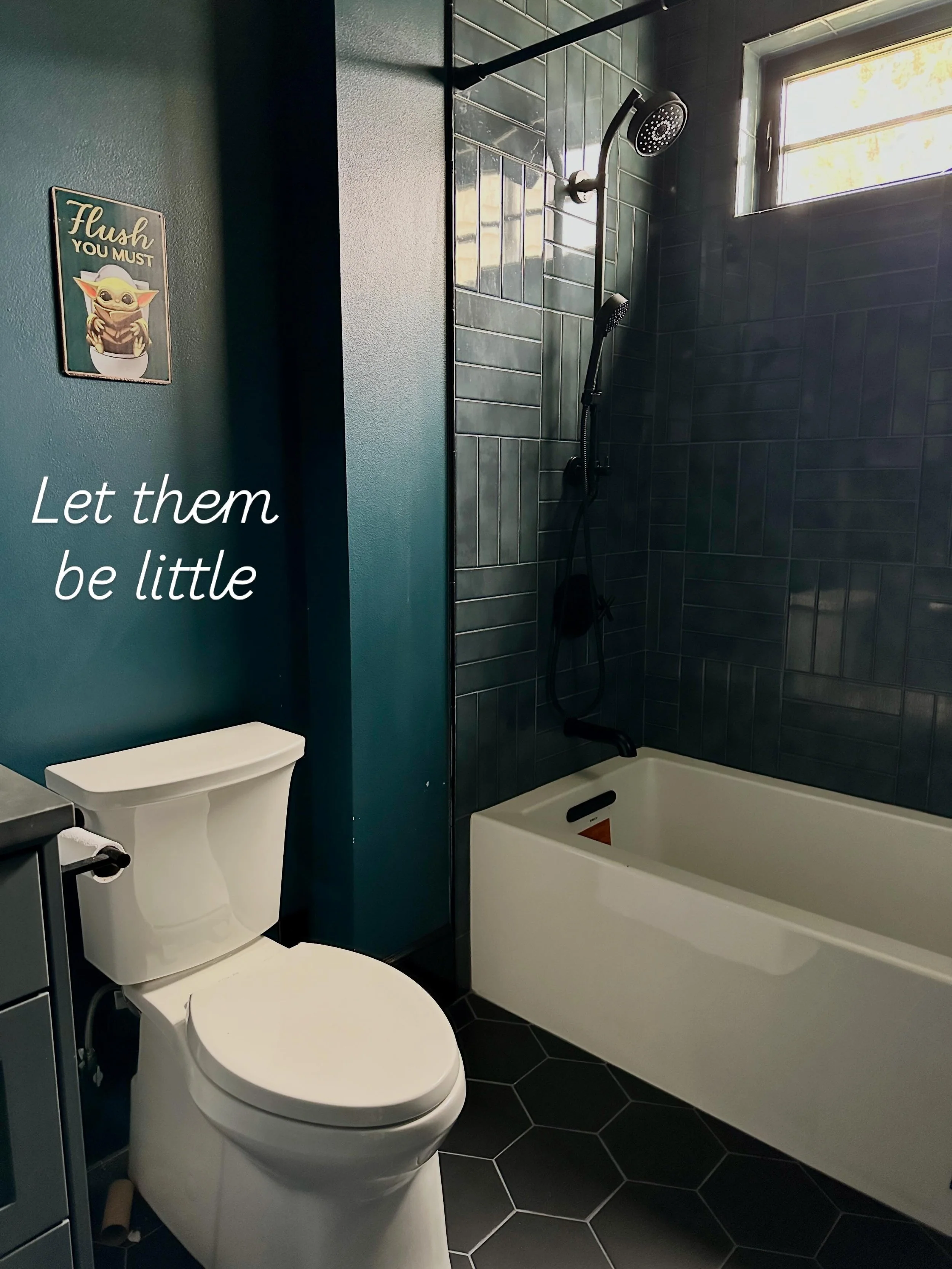Let them be little. 

Our son was 11 when we moved into our home and he wanted a Star Wars bathroom. I&rsquo;m not gonna lie, the Star Wars shower curtain was not my first choice. 🥴 However, he was so excited about it that I swiftly changed my mind 