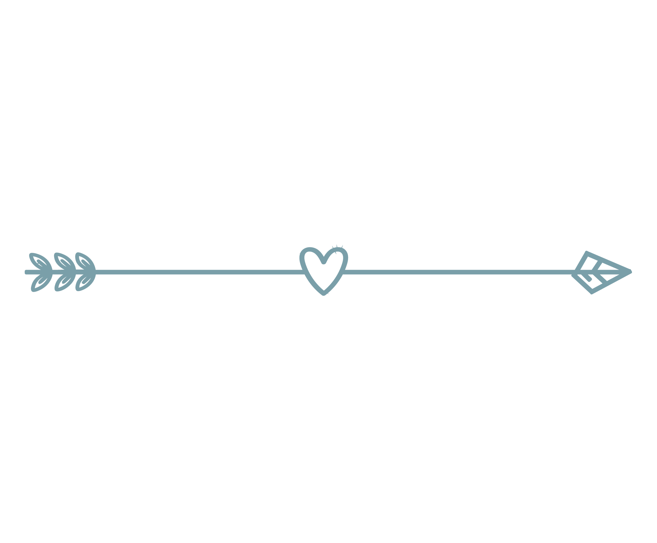 Decorative horizontal border featuring a central heart with arrow and leaf motifs on a black background.