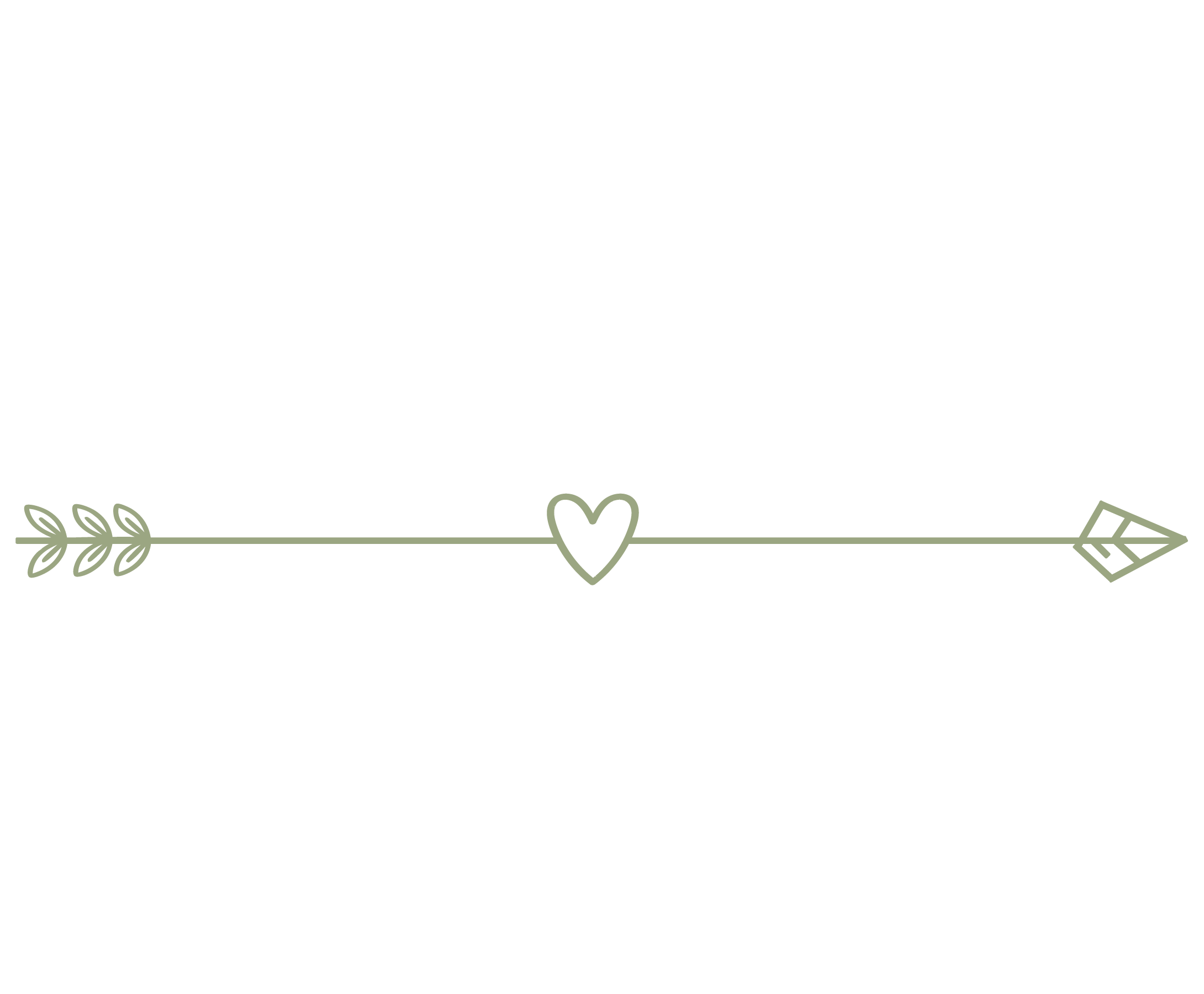 A decorative border with an arrow on each end, flowers on the left, and a heart centered in the middle.