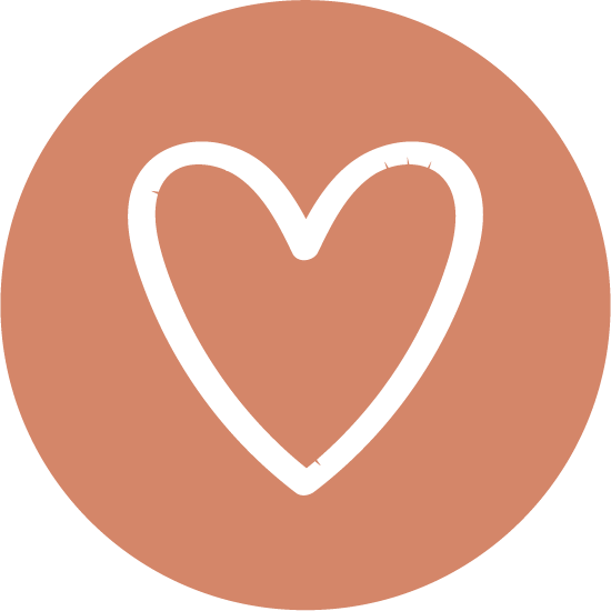 A white outline of a heart inside a copper-colored circle.