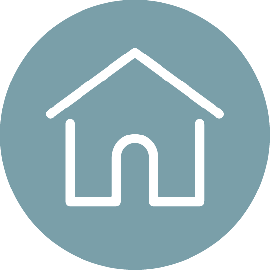 Icon of a house inside a blue circle