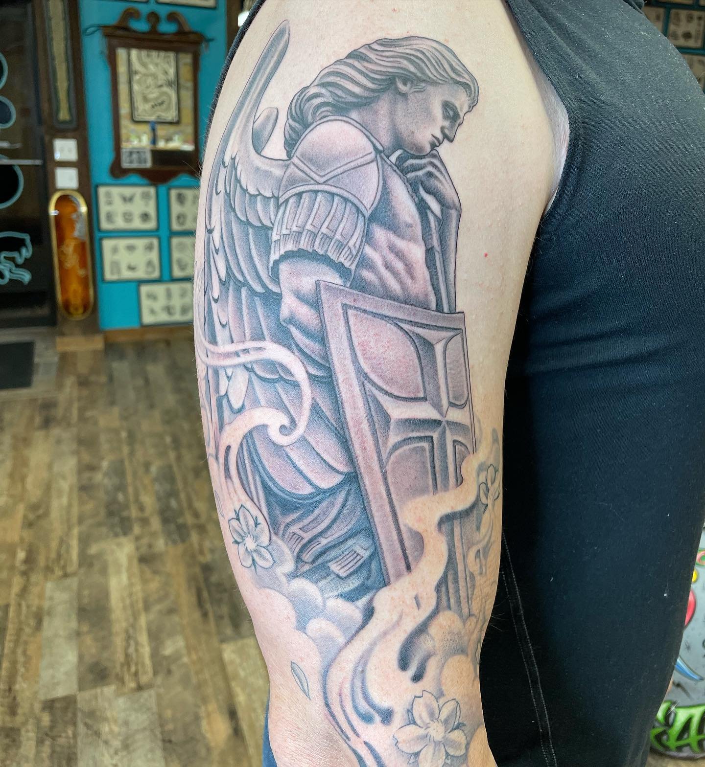 Progress on a black n grey sleeve @phil_rooster_13 is working on.