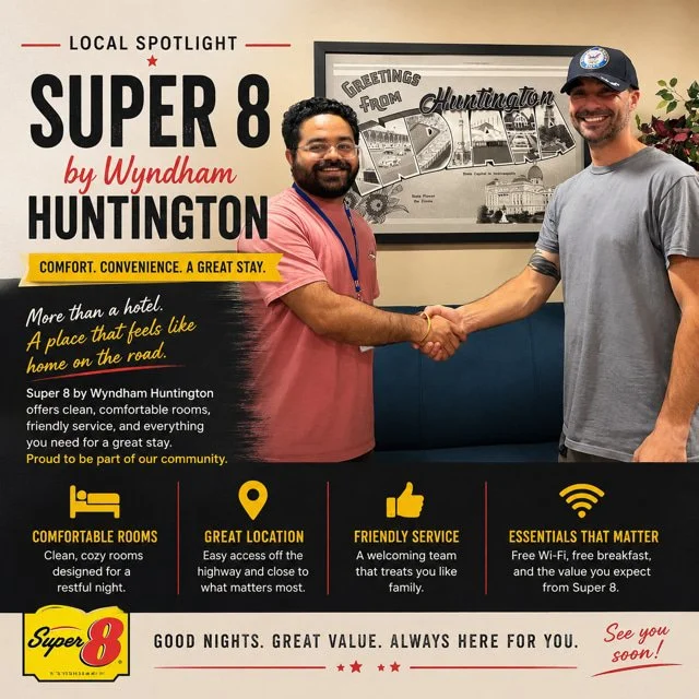 Jeff Duncan and Bob, manager of Super 8 by Wyndham Huntington, during a visit that inspired part of the Meet Jeff Duncan project.