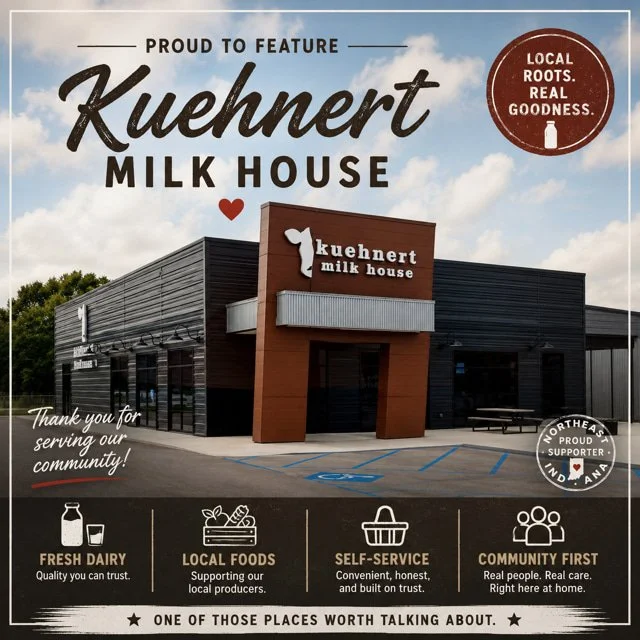 Exterior of Kuehnert Milk House dairy store in Fort Wayne, Indiana.