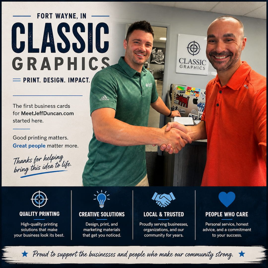 Classic Graphics sign and building exterior in Fort Wayne, Indiana.