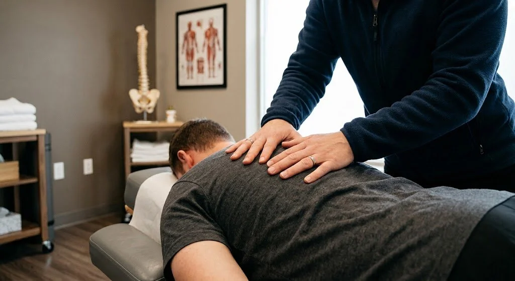 Chiropractor adjusting a patient's back in Mineola, NY