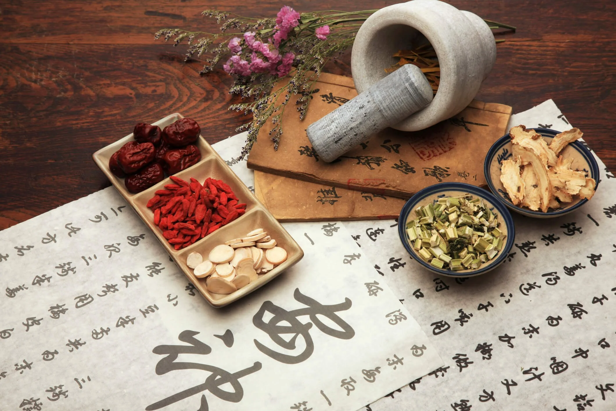 Traditional Chinese medicine herbs and tools at The Point in Mineola, NY