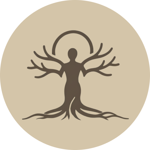 Silhouette of a person with tree branches and roots extending from their body, forming a tree shape.