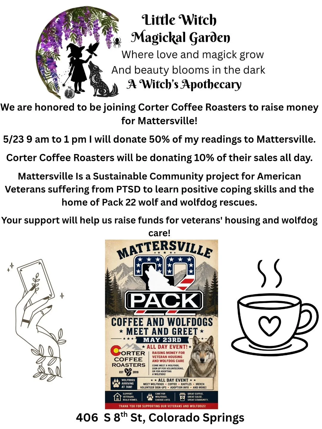 Coffee and Tarot fundraiser for Veterans and Wolves today and support Mattersville!