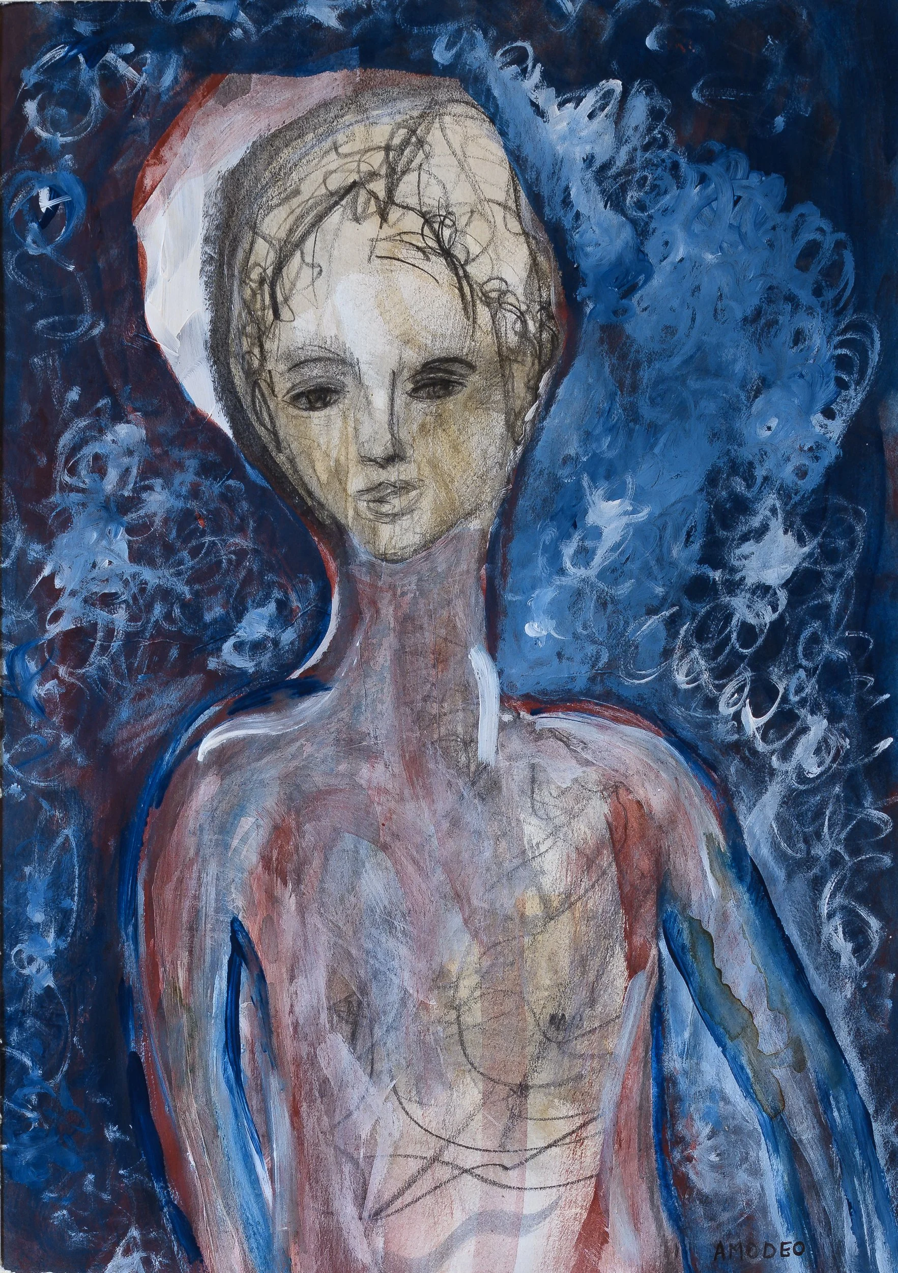  Corpo denudato di barbaro decorato 
olio su cartoncino e tavola, 42 x 30 cm, 2018
