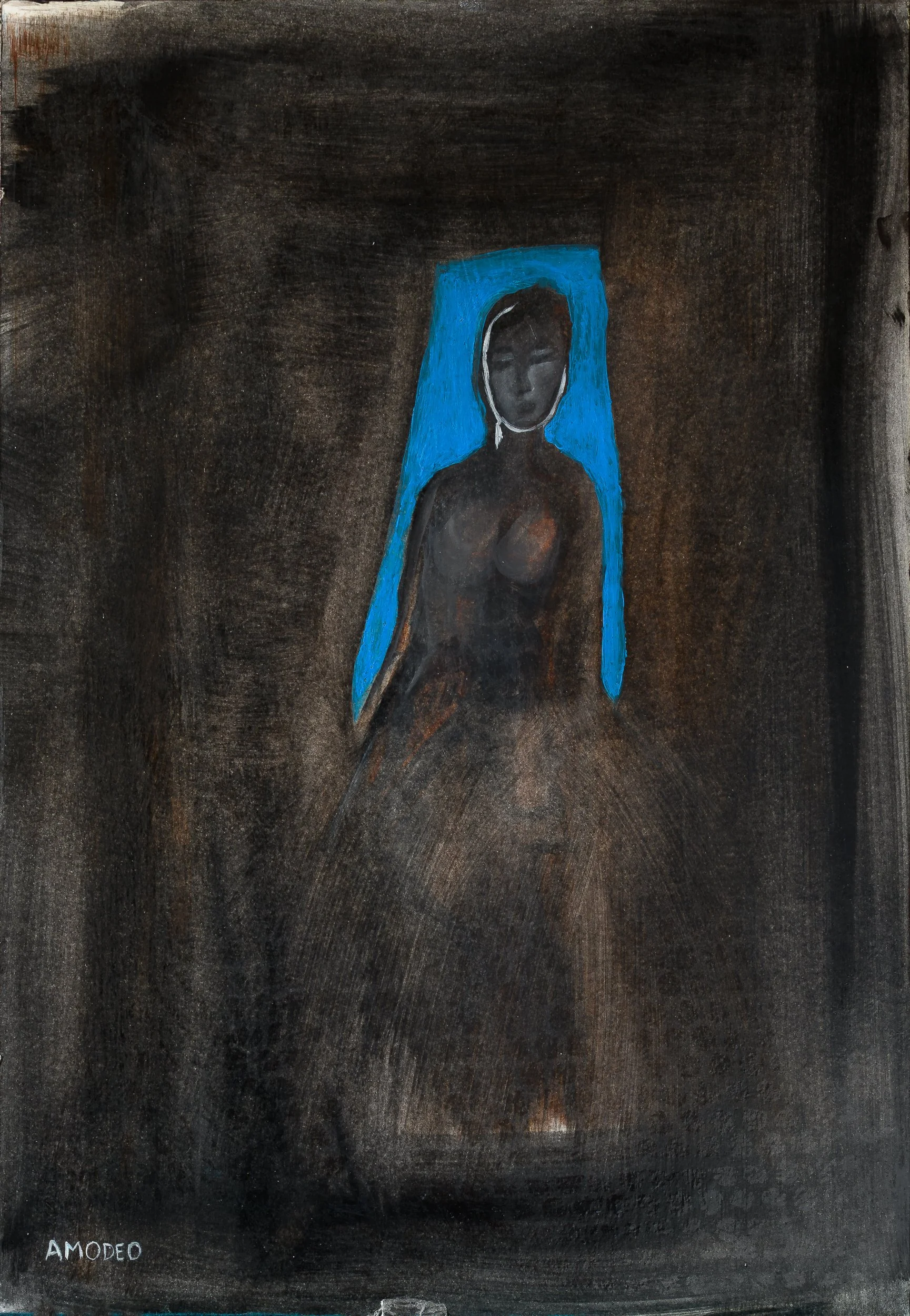  Ballerina cinese in un interno di campagna 
olio su cartoncino e legno, 48 x 33 cm, 2022
