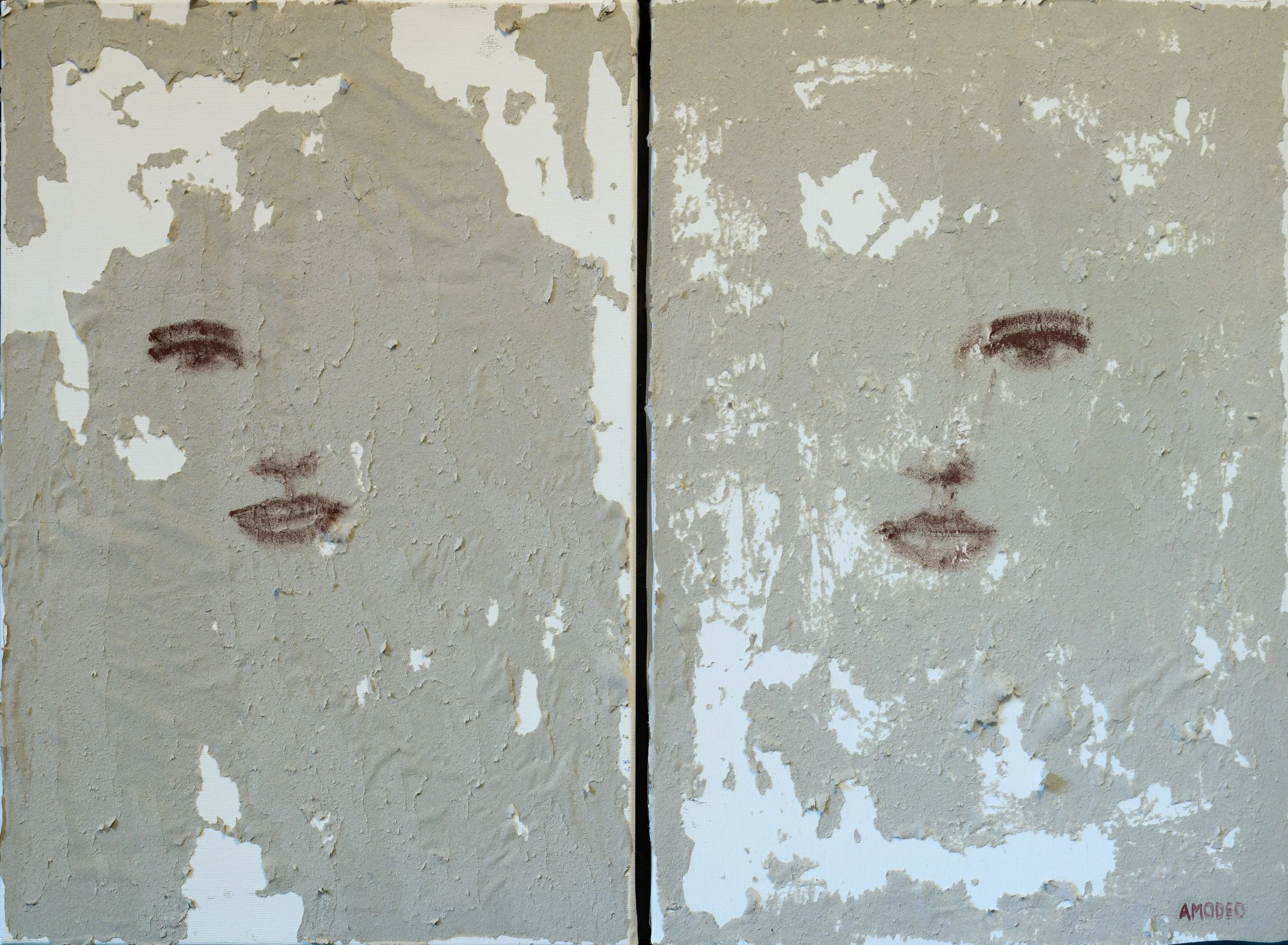  Distacco per attrazione 
tecnica mista su cartoncino e tela, dittico, 60 x 81 cm, 2018
