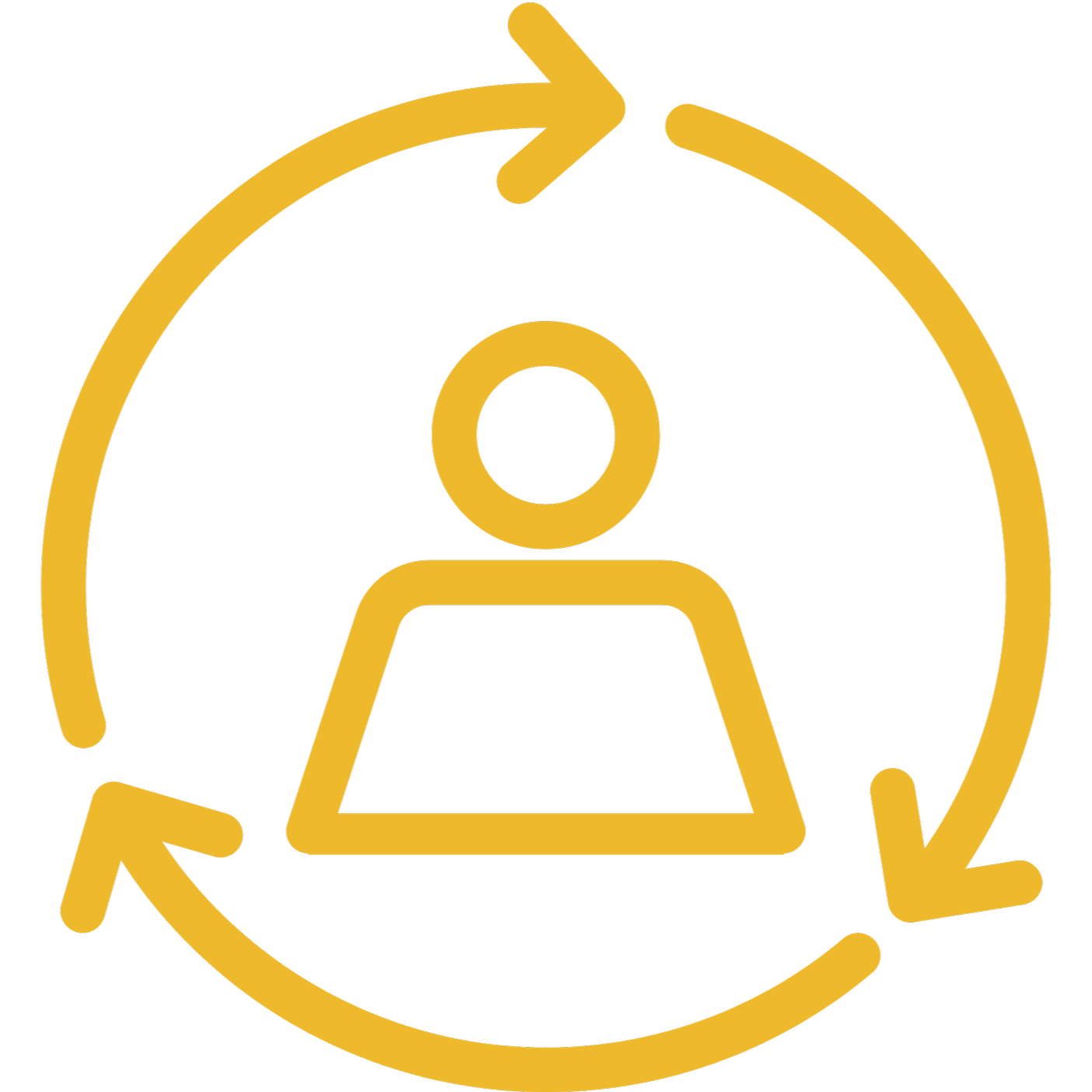 A yellow icon of a person with arrows forming a circle around them, indicating a refresh or update process.