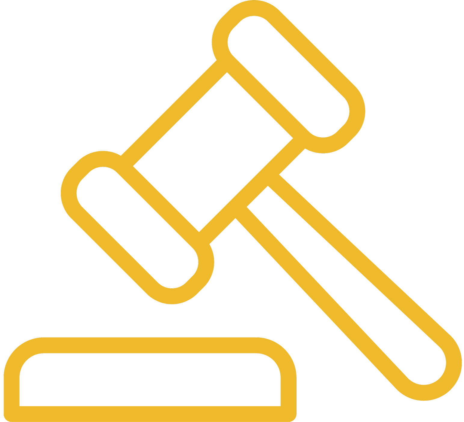 Outline illustration of a hammer, with a yellow color scheme.
