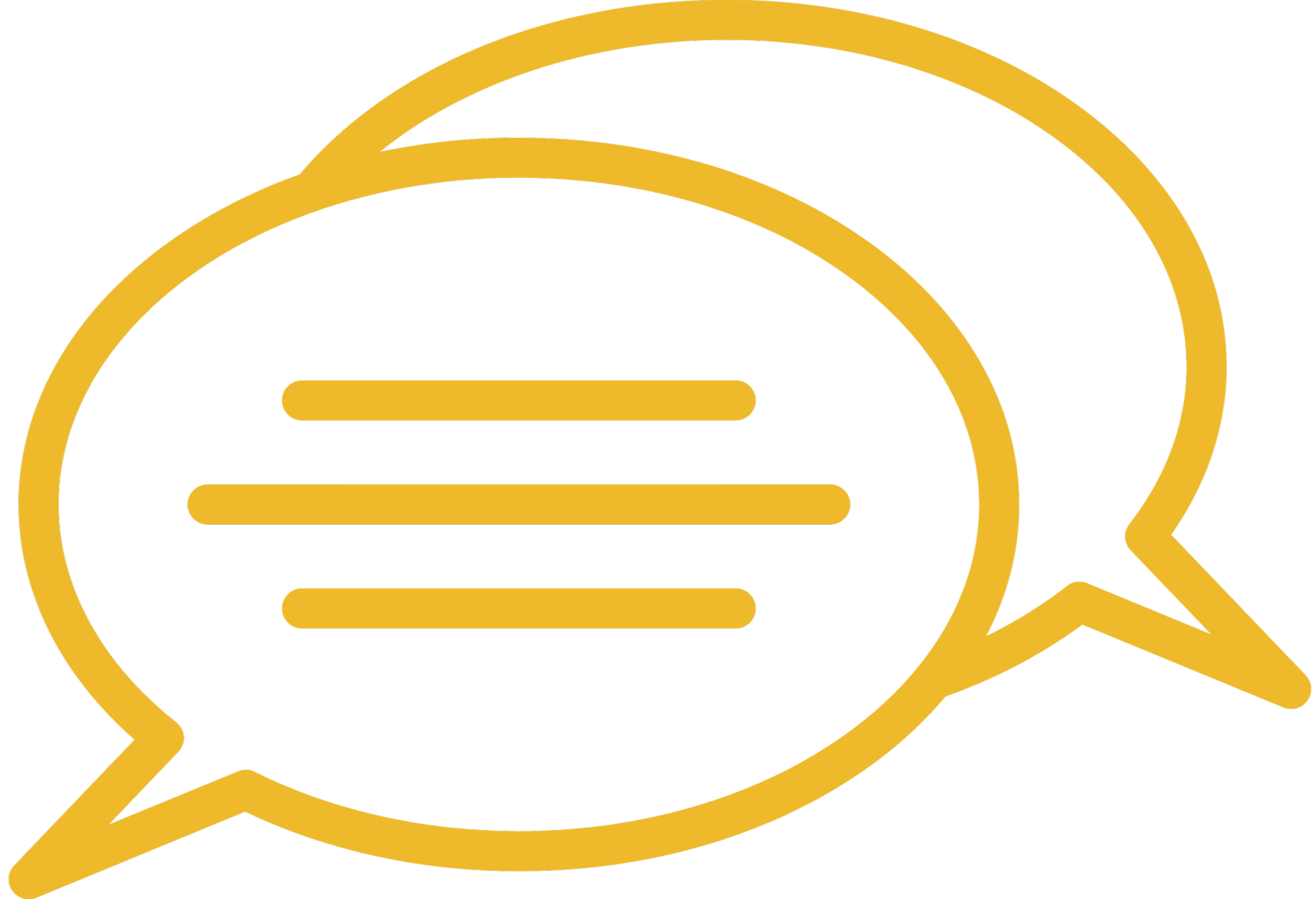 Yellow speech bubble with a stylized fried egg inside, featuring a yellow yolk and white outline on a black background.