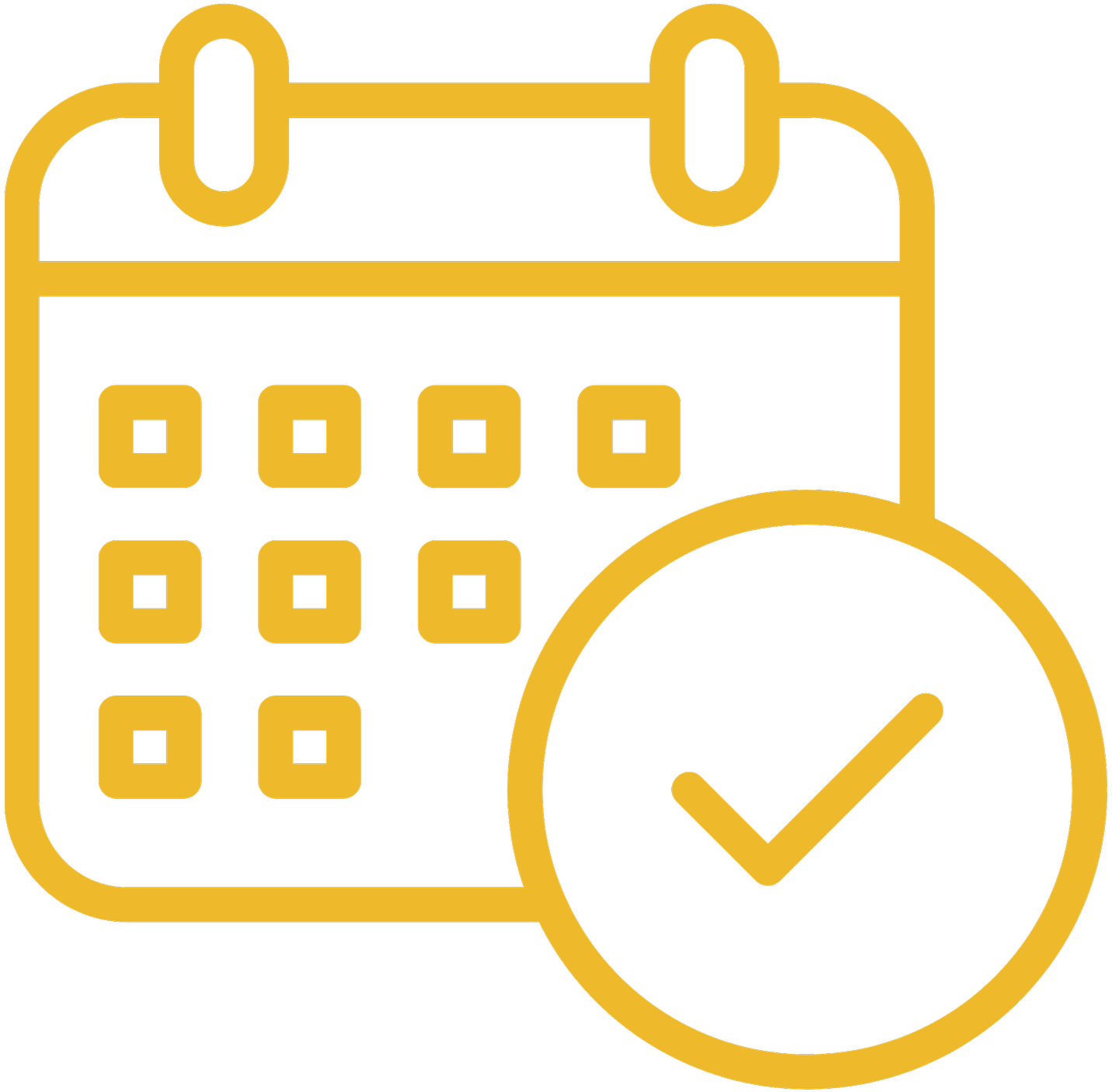 Icon of a calendar with a clock and a checkmark.