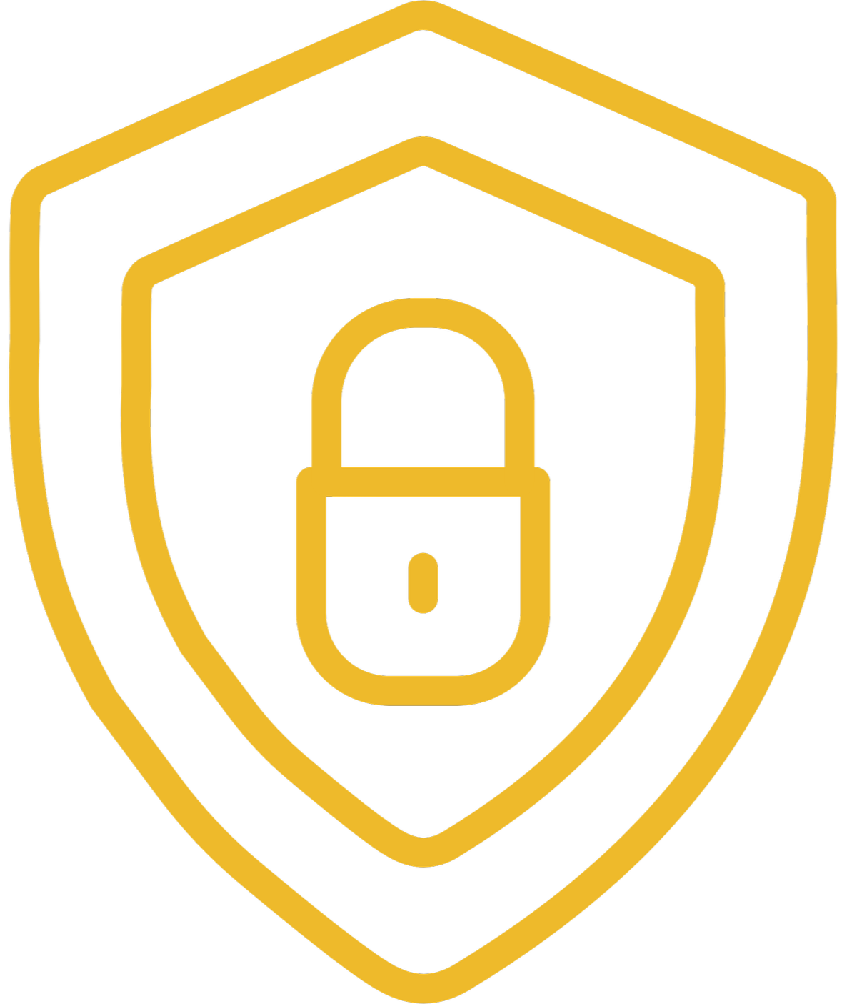 A shield emblem with a yellow lock symbol and a black background, indicating security or protection.