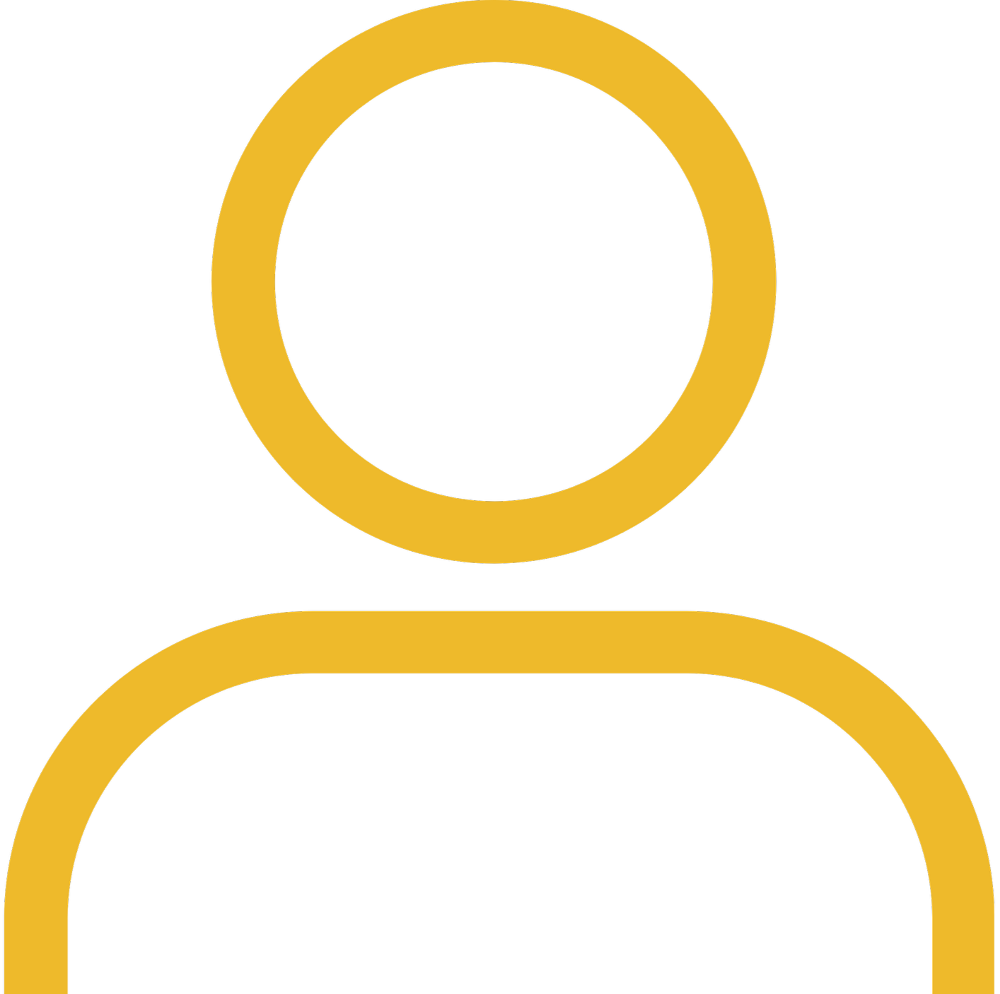 An abstract digital illustration of a generic user profile icon with a circular head and shoulders, outlined in gold on a black background.