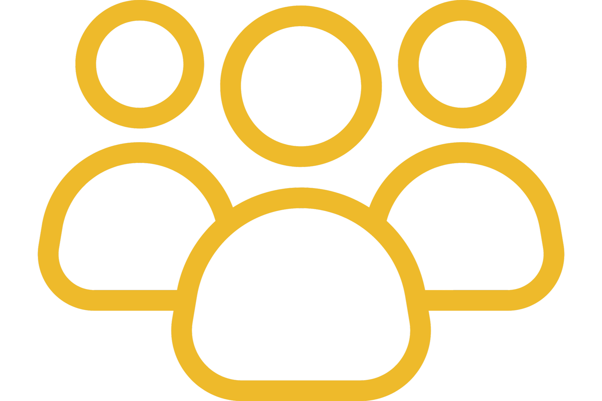 Graphic illustration of a group of five stylized human figures in gold outline on a black background.