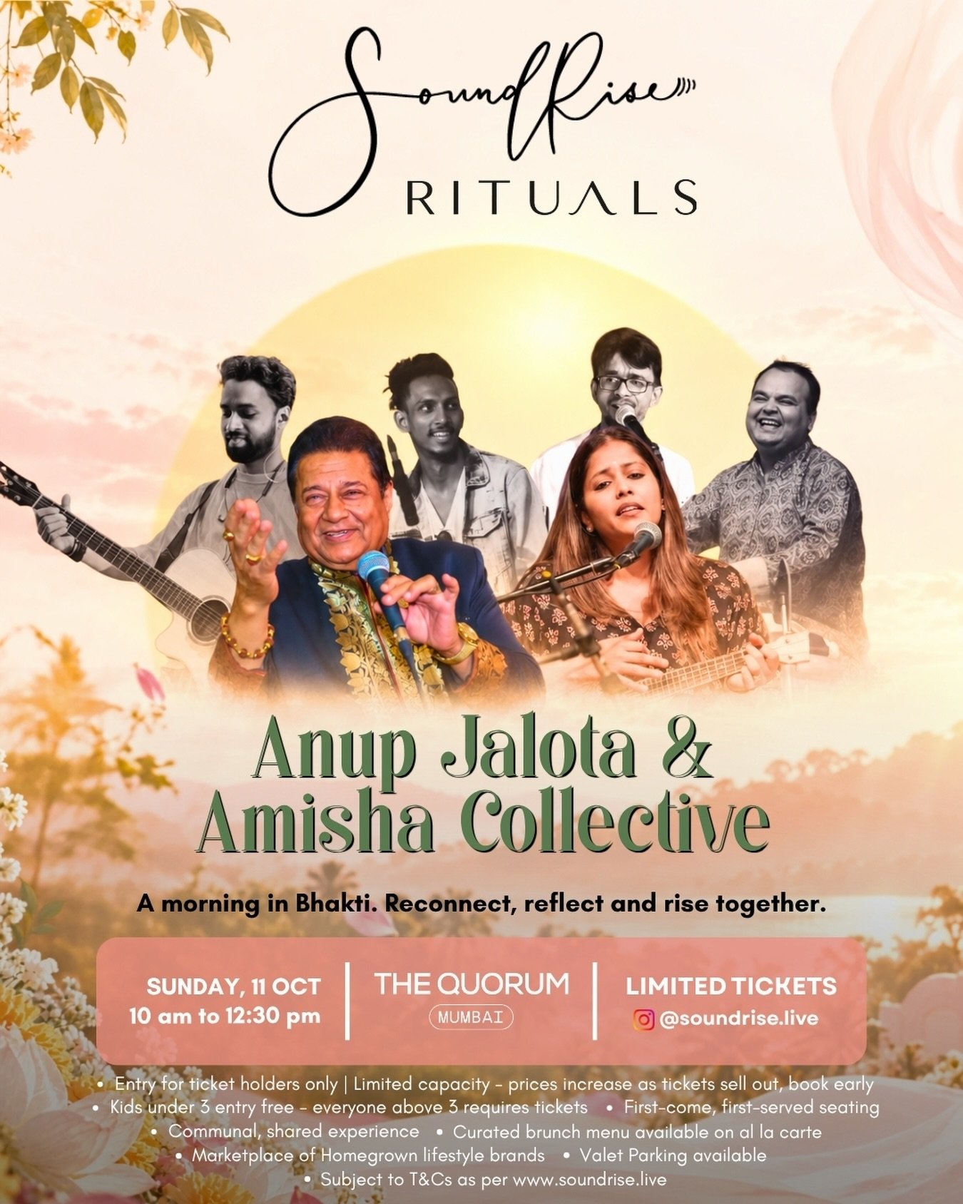 SoundRise Rituals | A morning in Bhakti with @anupjalotaonline &amp; @amishajalota Collective* 
The Quorum | Sun, 11th Oct 🎟️ 

A Sunday morning to slow down, look inward, reconnect, and share that feeling with others.

Introducing *Rituals*, a *new