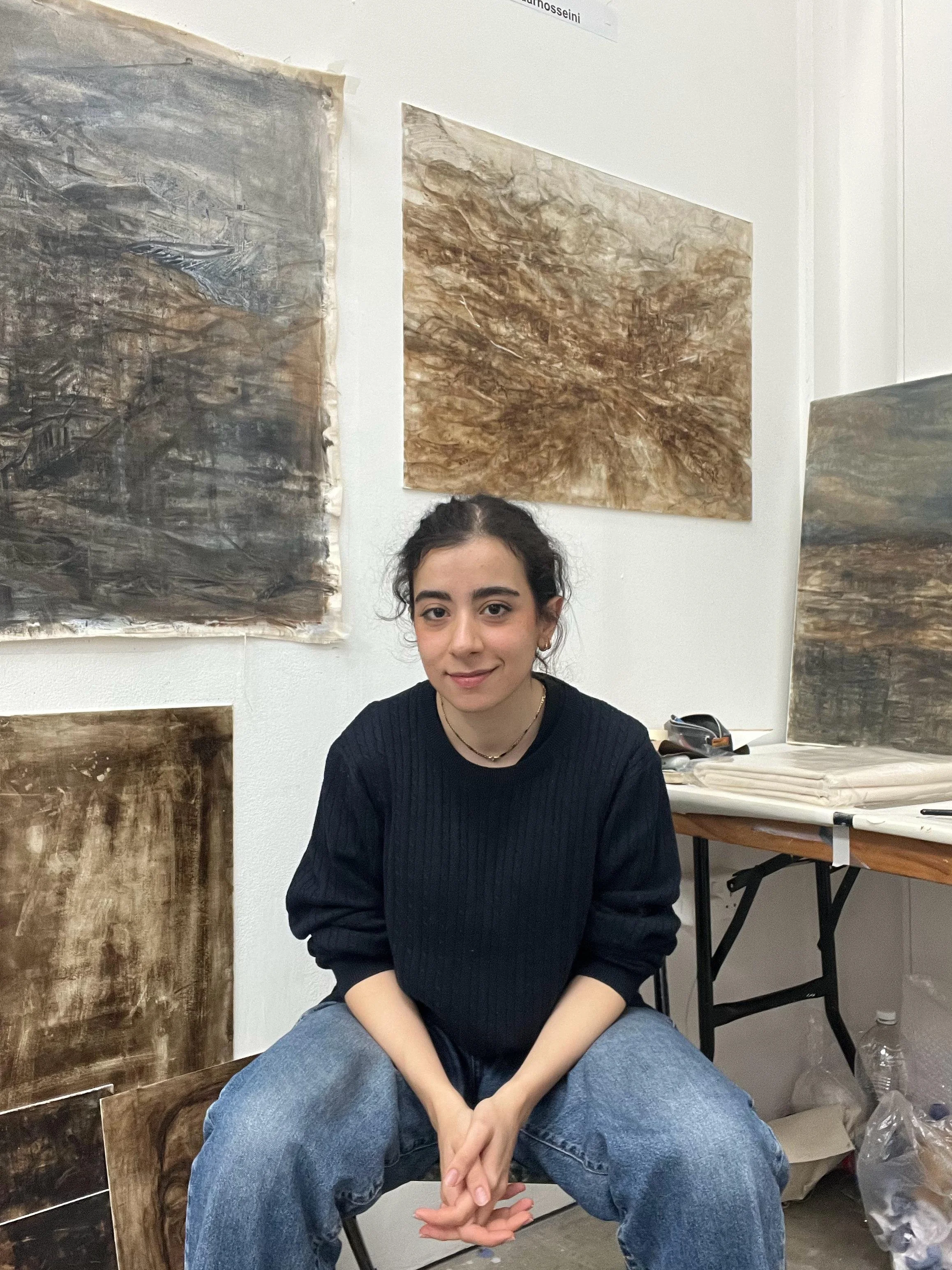 Iranian Artist Fatemeh Heidarhosseini, painter, student of the RCA (Royal College of Art) in London. Work speaks about the painful separation from home by seeking refuge in the UK.