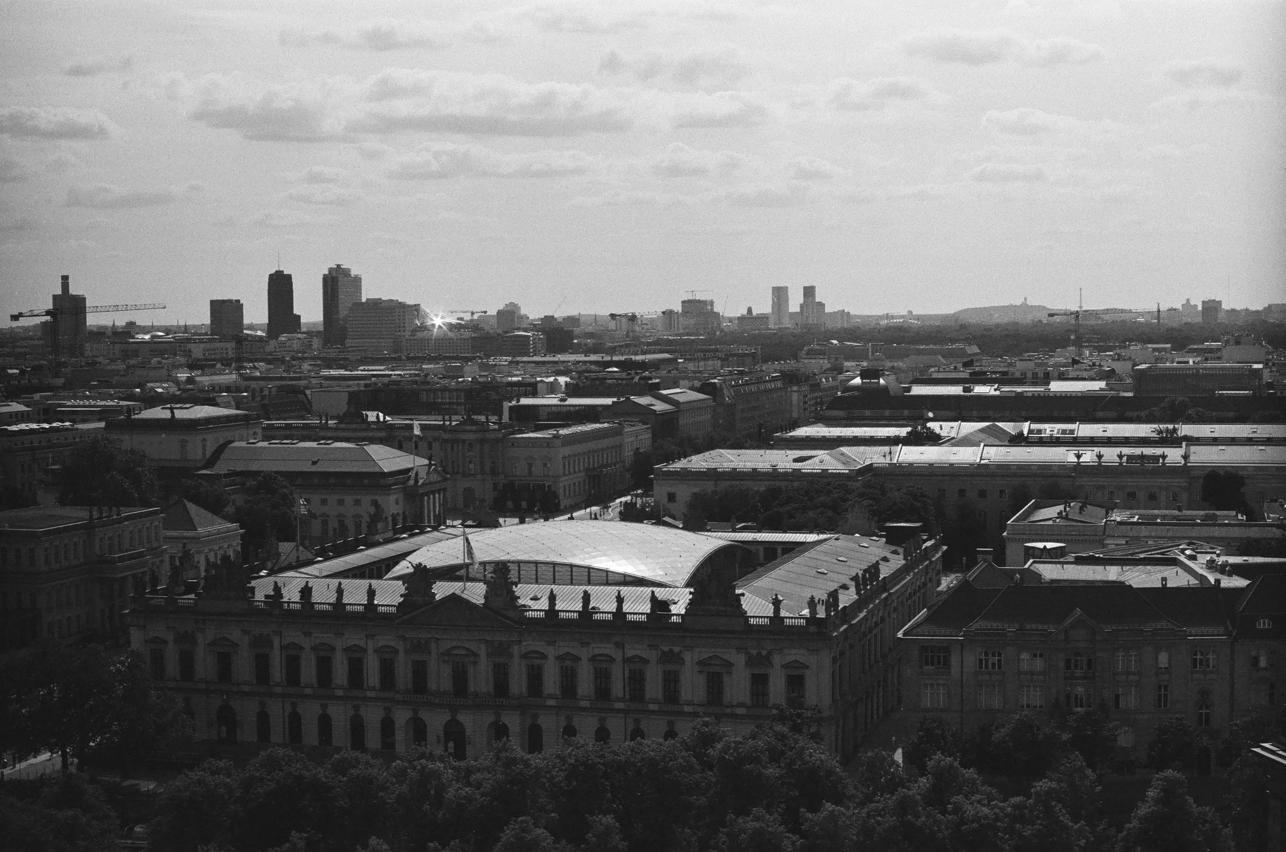 Berlin city skyline viewed from above, black and white fine art photography