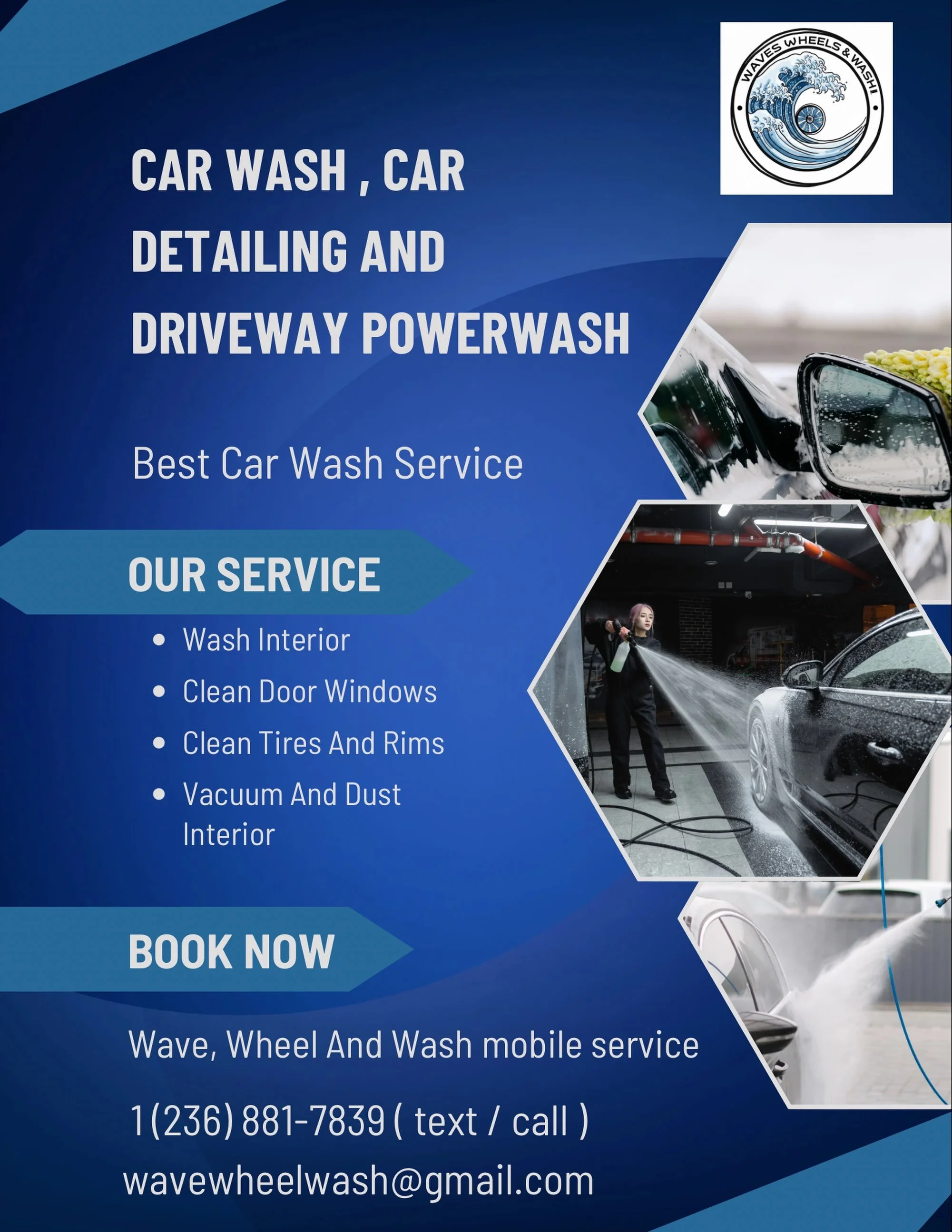 Come check us out! 

We provide mobile service or home base 

Car wash 
Car detailing 
Driveway power wash 

Additional service
Fish pod restoration 
Tree trimming 
Gutter cleaning 

TEXT - 1 (236) 881-7839

#wavewheelandwashmobileservice #carwash #c
