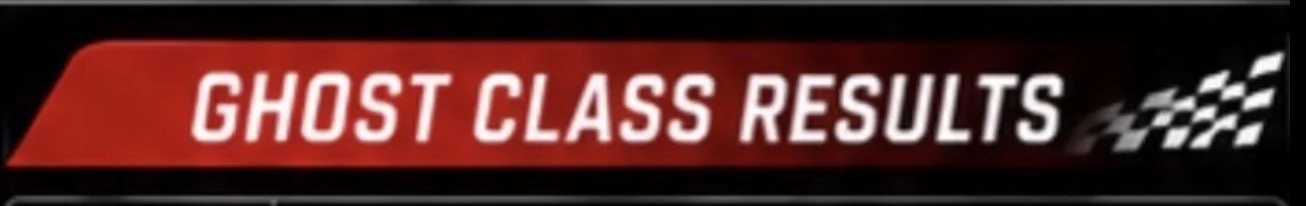 Banner displaying 'GHOST CLASS RESULTS' with a red and black background and checkered pattern