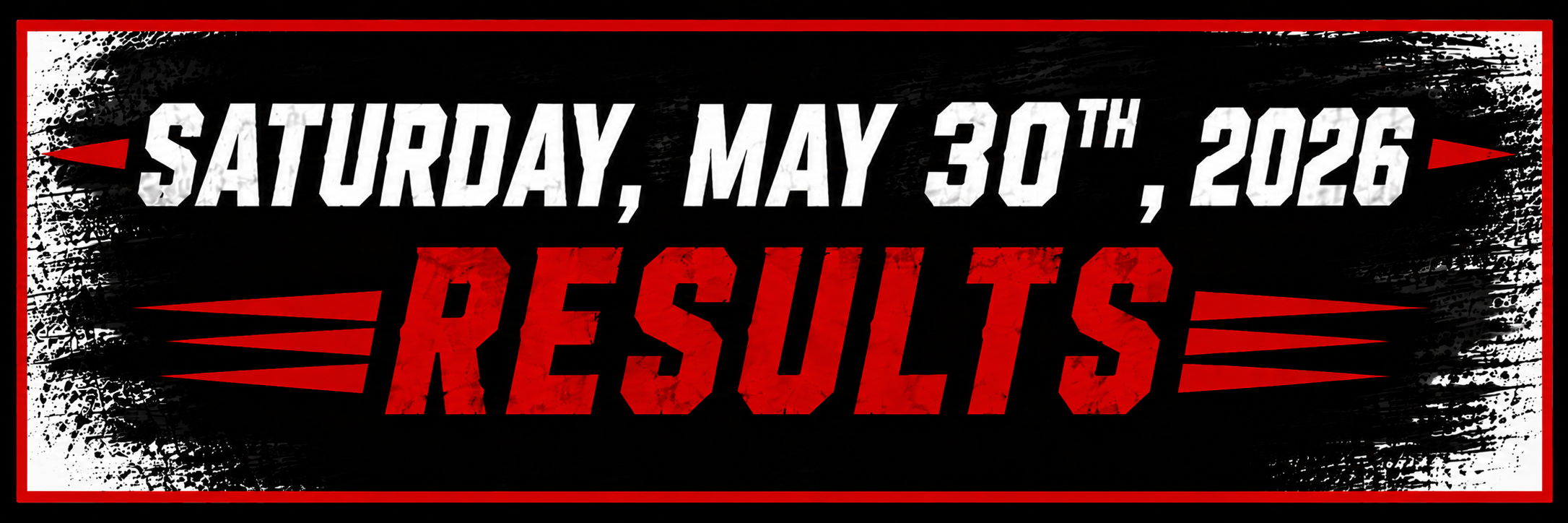 Event poster with bold text announcing the results of a competition held from May 30th to June 26th, 2026, designed with a black, red, and white color scheme.