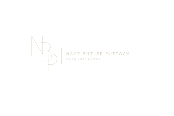Logo with initials 'NBR' and the text 'Nayo Butler-Ruttock Psychotherapy' on a black background.