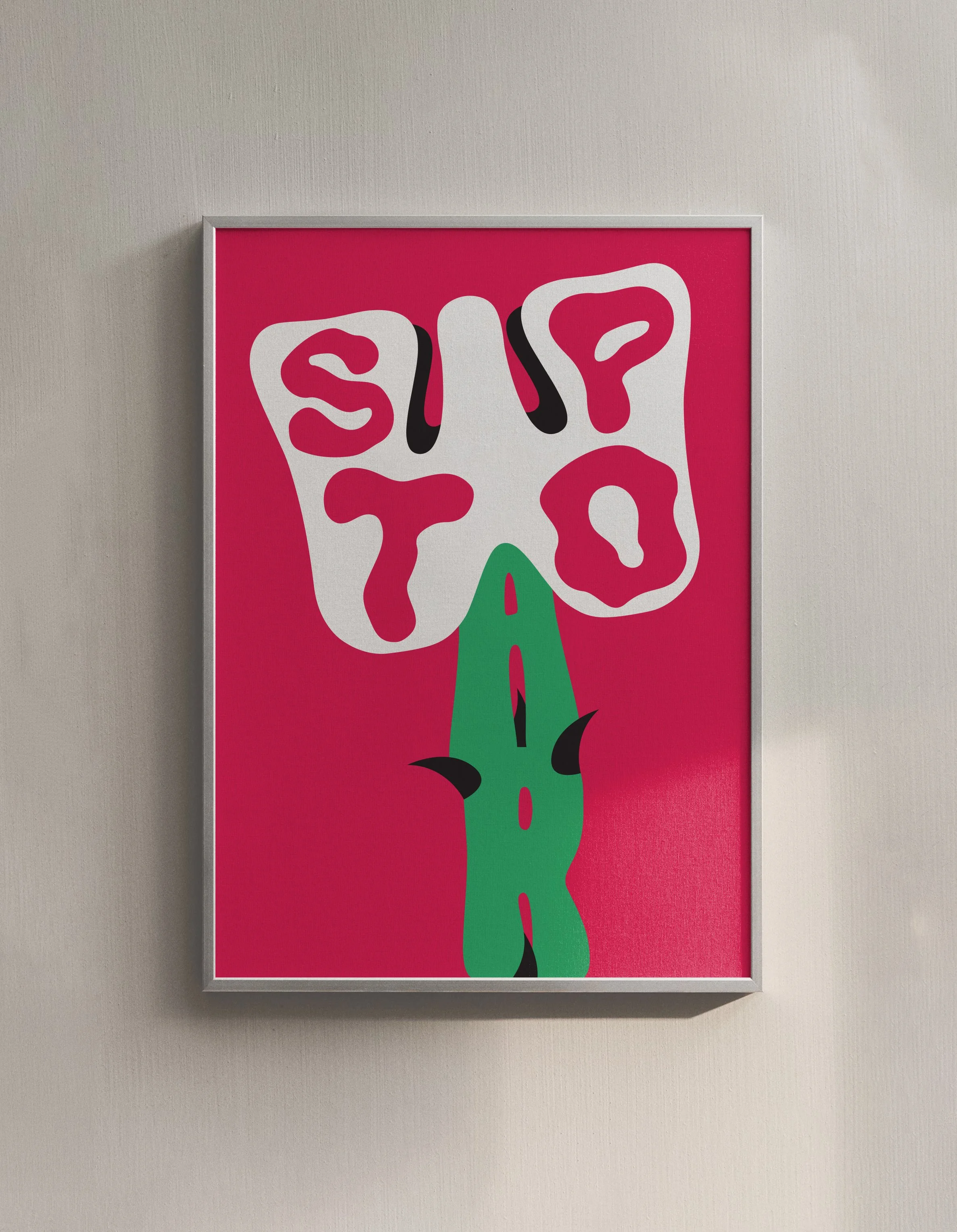 Created in March 2026, as the conflict in the Middle East began to affect the UAE more directly, this poster-style piece turns a flower into an anti-war symbol. Its thorned stem reflects the contradiction behind every war: they may begin under the pr