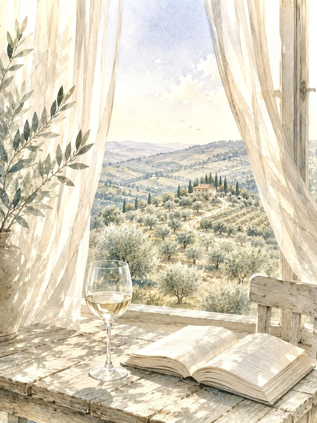 A Glass of Wine and Open Pages.