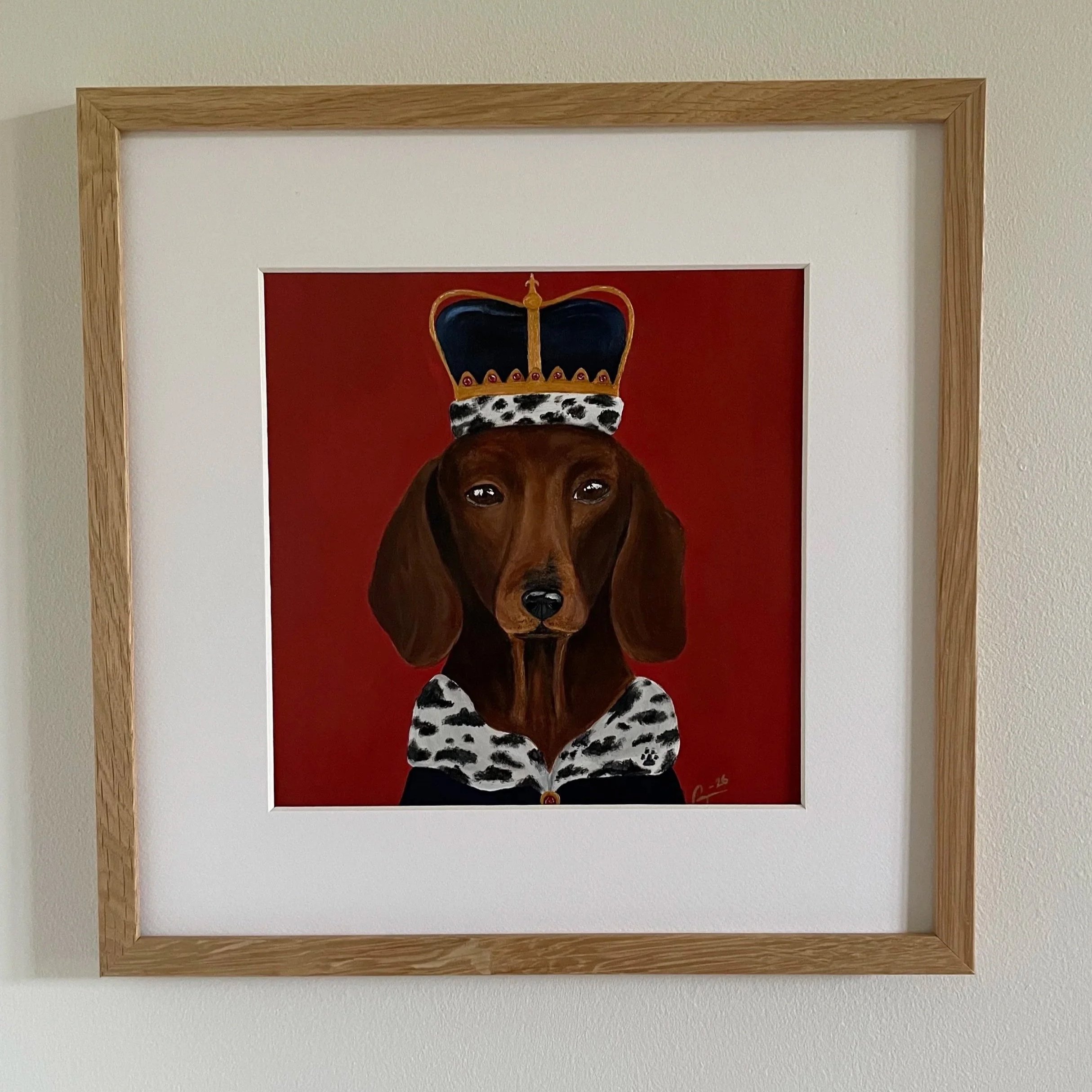 Les Royales - Dachshund -
32 x 32 cm including the oak frame