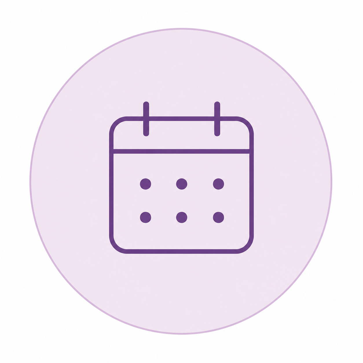 Calendar icon with dots, indicating a scheduled event or date, on a light purple background.