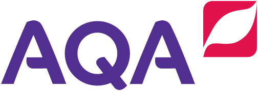 Logo with the letters 'AQA' and a stylized leaf symbol in red and black.