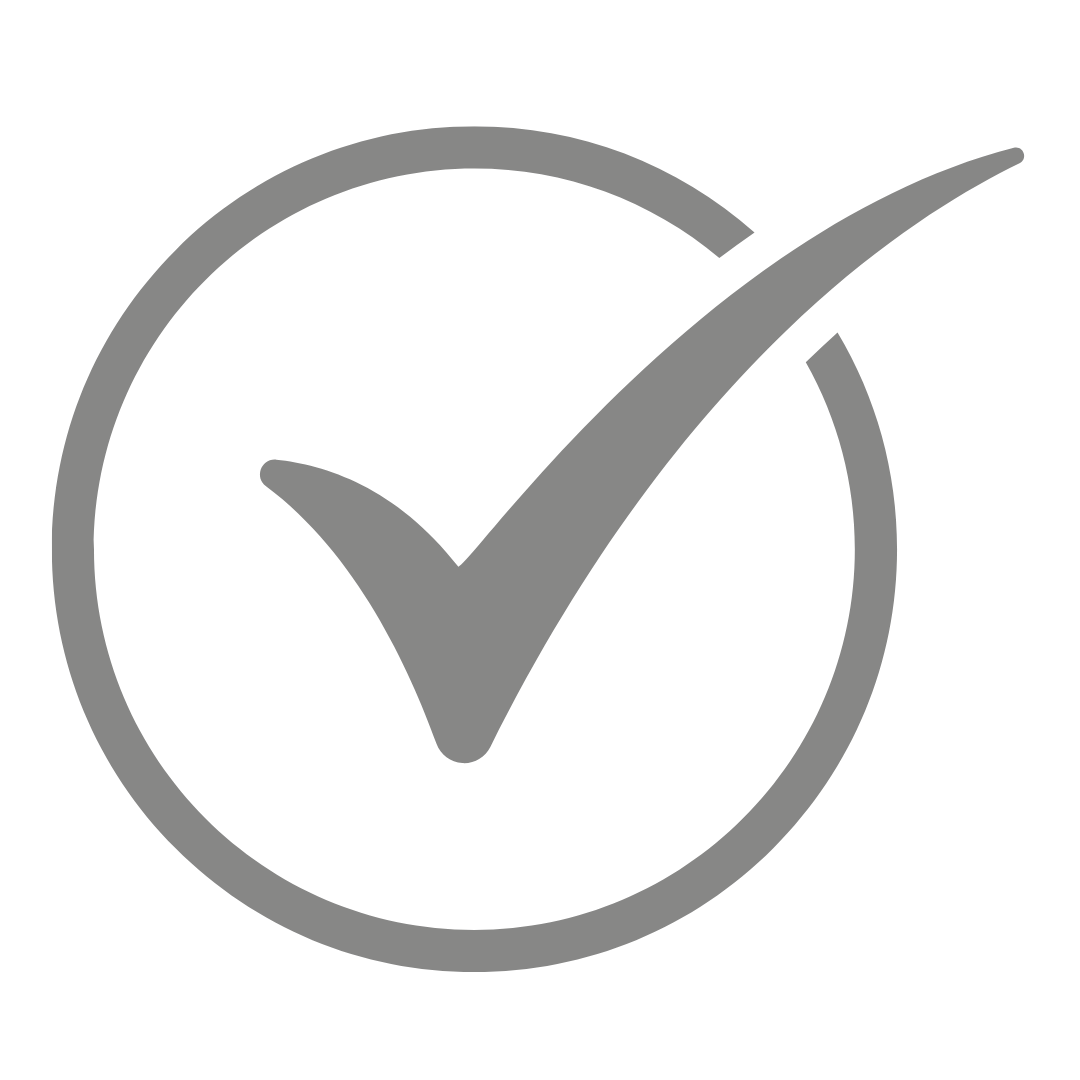 Gray check mark inside a circular border indicating completion or approval.