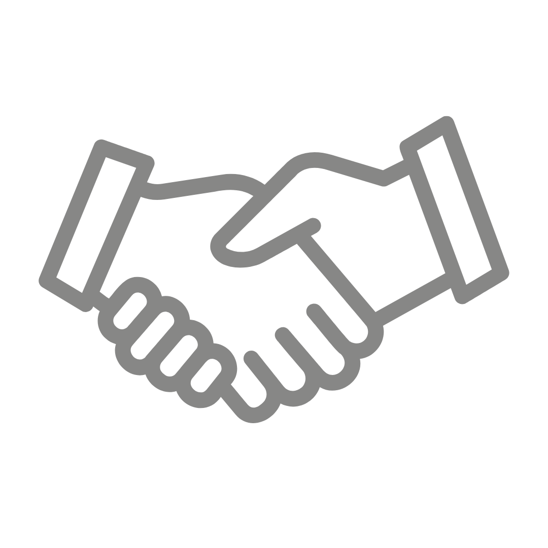 Outline icon of two hands shaking.