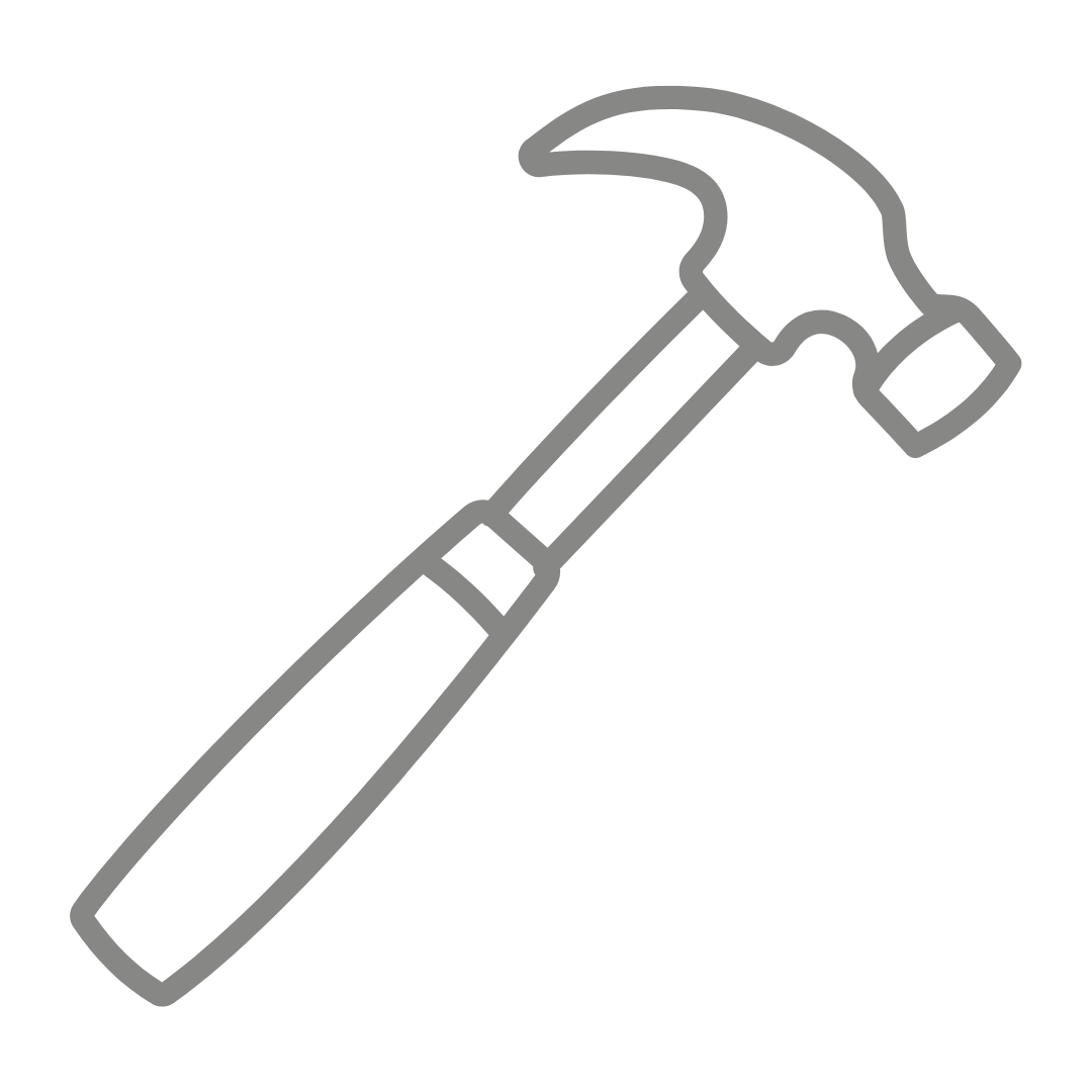 Outline drawing of a hammer with a curved claw and a rectangular handle.