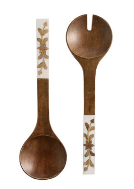 Wood Floral Inlay Servers
