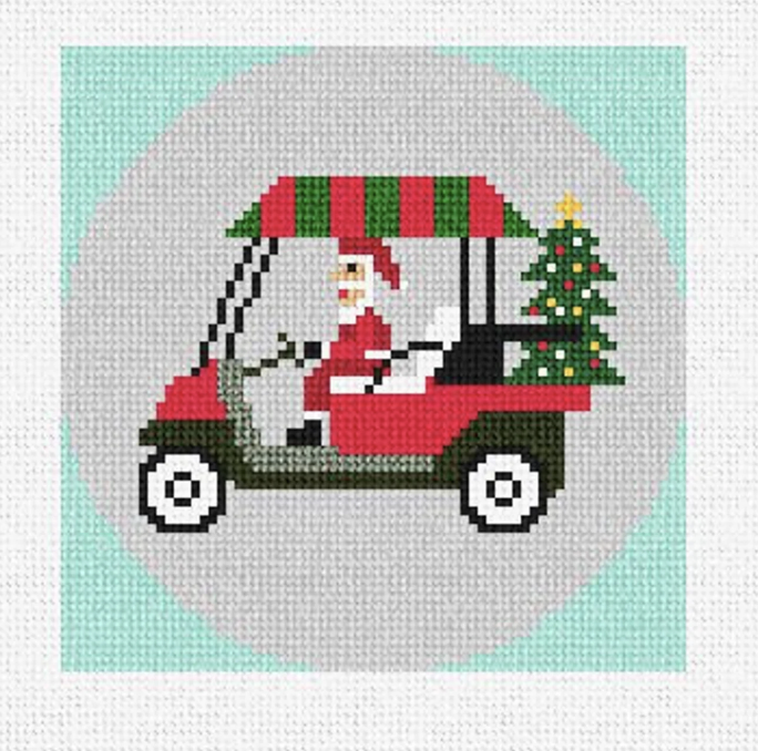 Santa Golf Cart Needlepoint Ornament Kit