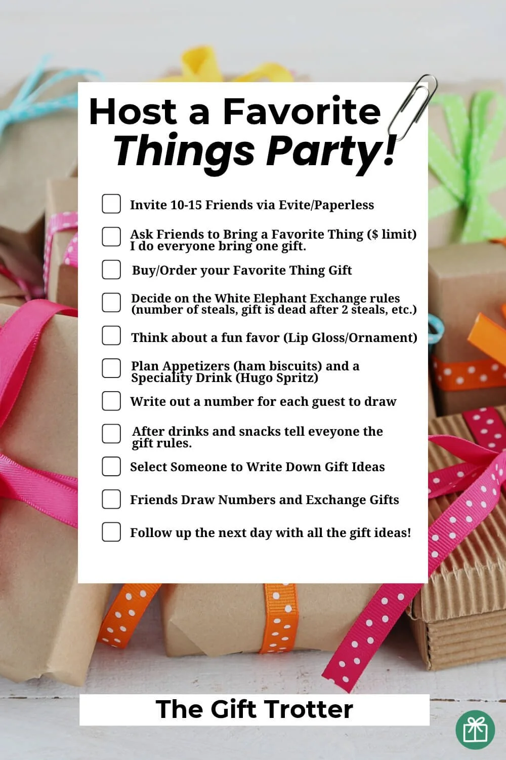 checklist of how to host a favorite things party