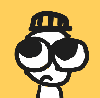 Cartoon character with a construction helmet, looking confused or surprised, set against a yellow background.