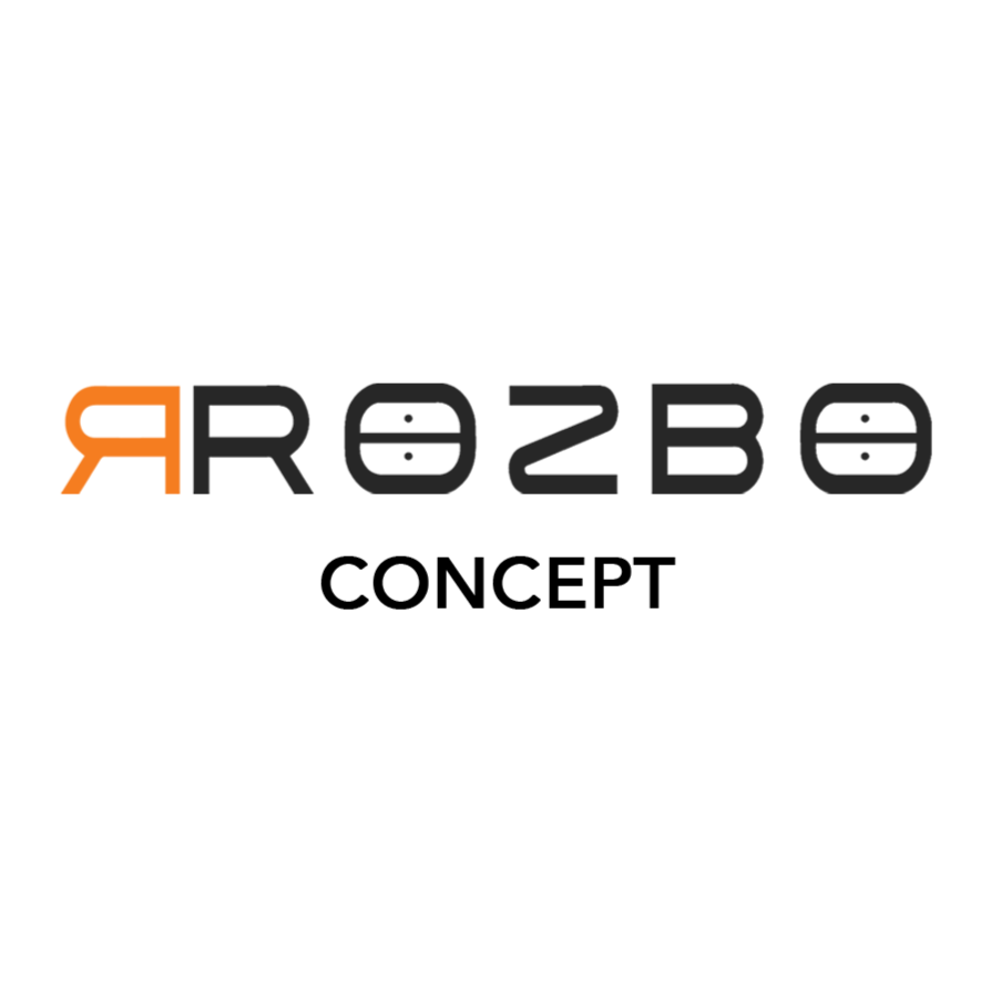 R logo ve 'ROZBO' yazısı, modern tasarımlı ve teknolojik bir görünüme sahip.