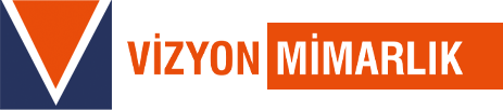 Vizyon MİMARLIK yazısı, siyah ve turuncu renklerde tasarlanmış bir logo.