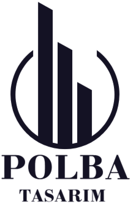 POLBA Tasarım logosu, yuvarlak içinde çeşitli yüksekliği olan dikdörtgen çubuklar ve altında 'POLBA TASARIM' yazısı.