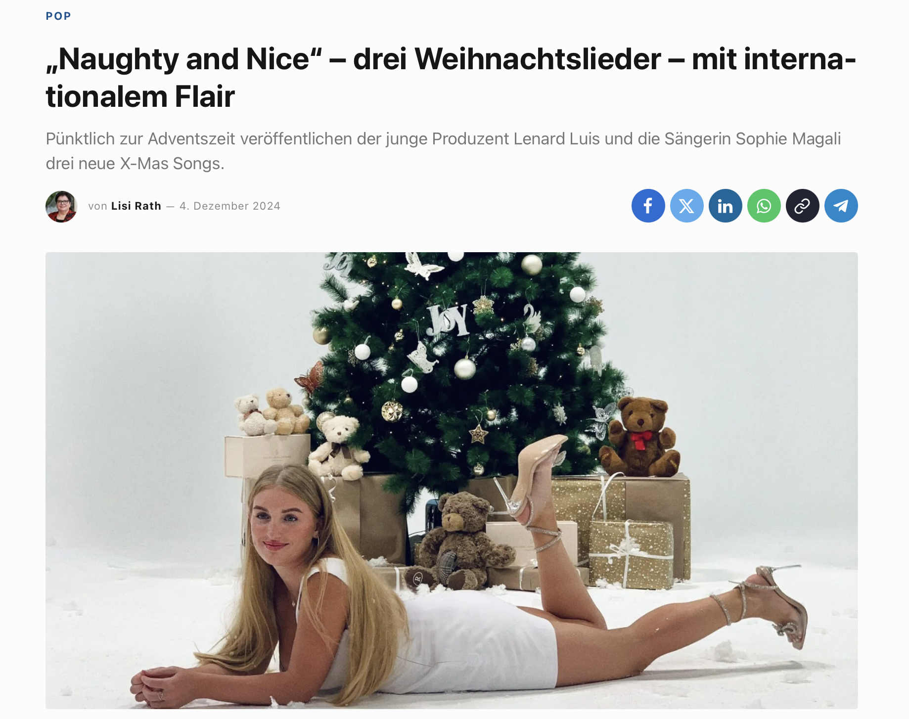 Sophie Magali Singer-Songwriter STORI Newspaper Austria Österreich Christmas Songs EP Naughty and Nice